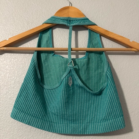 Free People Movement Teal Ribbed Crop Tank Top XS/S with Triangle Silver Accent - Picture 9 of 9